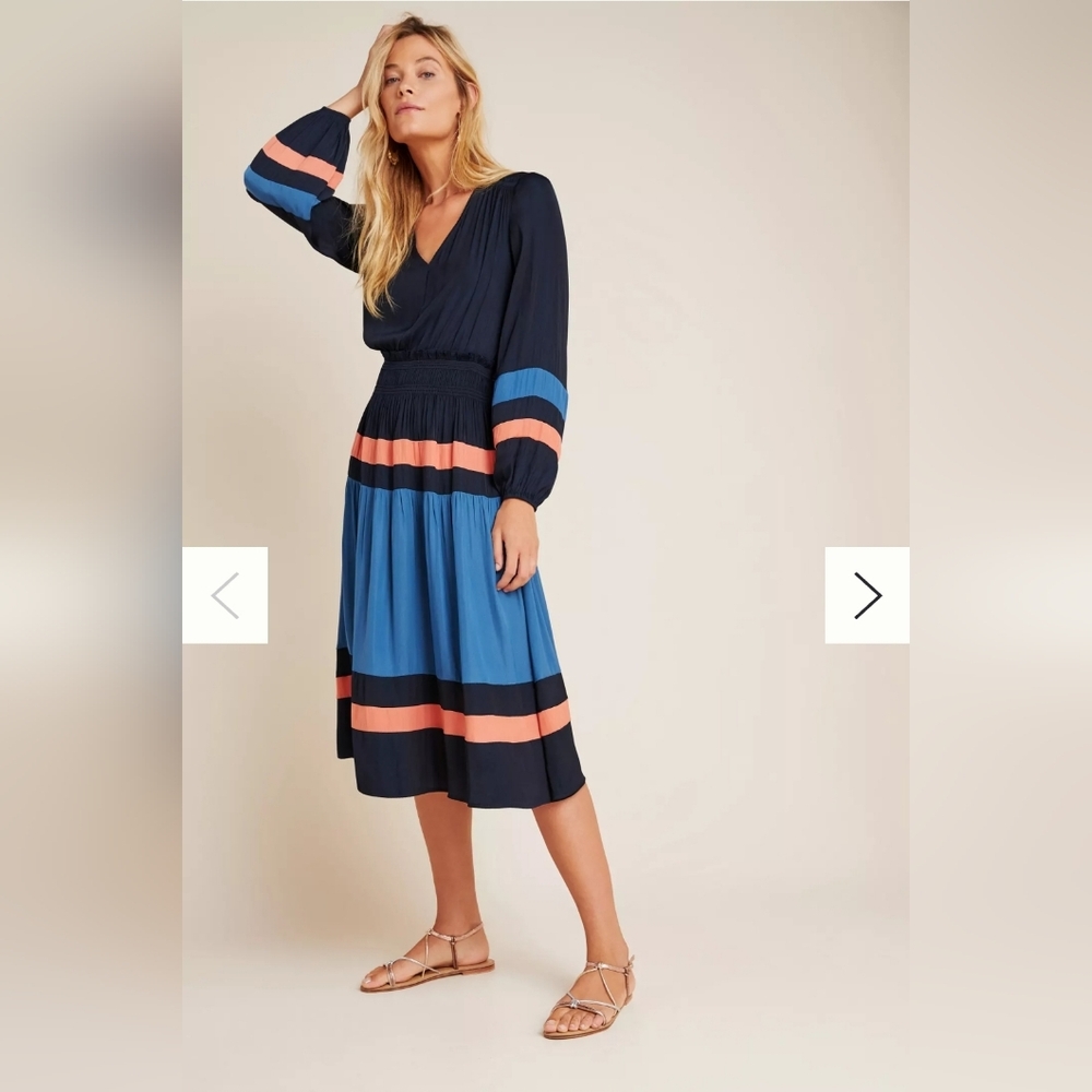 Anthropologie Current Air Aidy Colorblock Stripe Midi Dress Size Small Petite